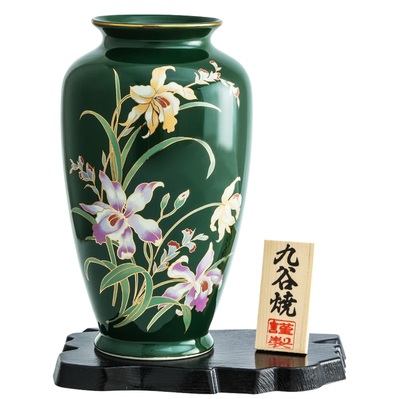日本原装进口九谷烧彩色花卉陶瓷花瓶卡特兰描金家居手工装饰品