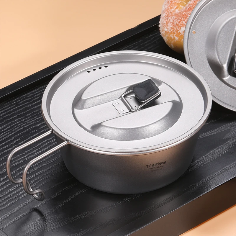 【户外】纯钛野餐旅行便携式固定把手雪拉碗野营家用金属轻量化钛碗