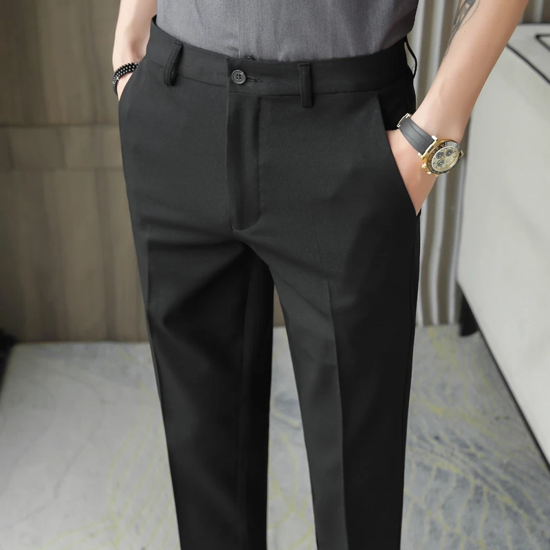 春秋纯色垂感直筒小脚西装裤商务休闲时尚百搭长裤修身潮流西裤