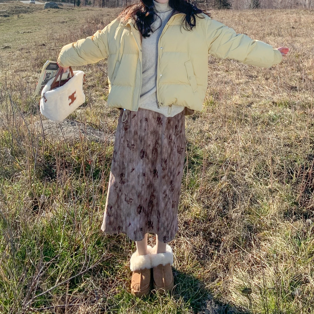 小镇姗姗 黎月白茶~半身裙冬季复古碎花长款裙子高腰显瘦印花a字