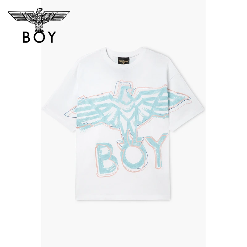 【夏日涂鸦】BOY宽松情侣款松弛高智撞色大LOGO印花T恤N01009