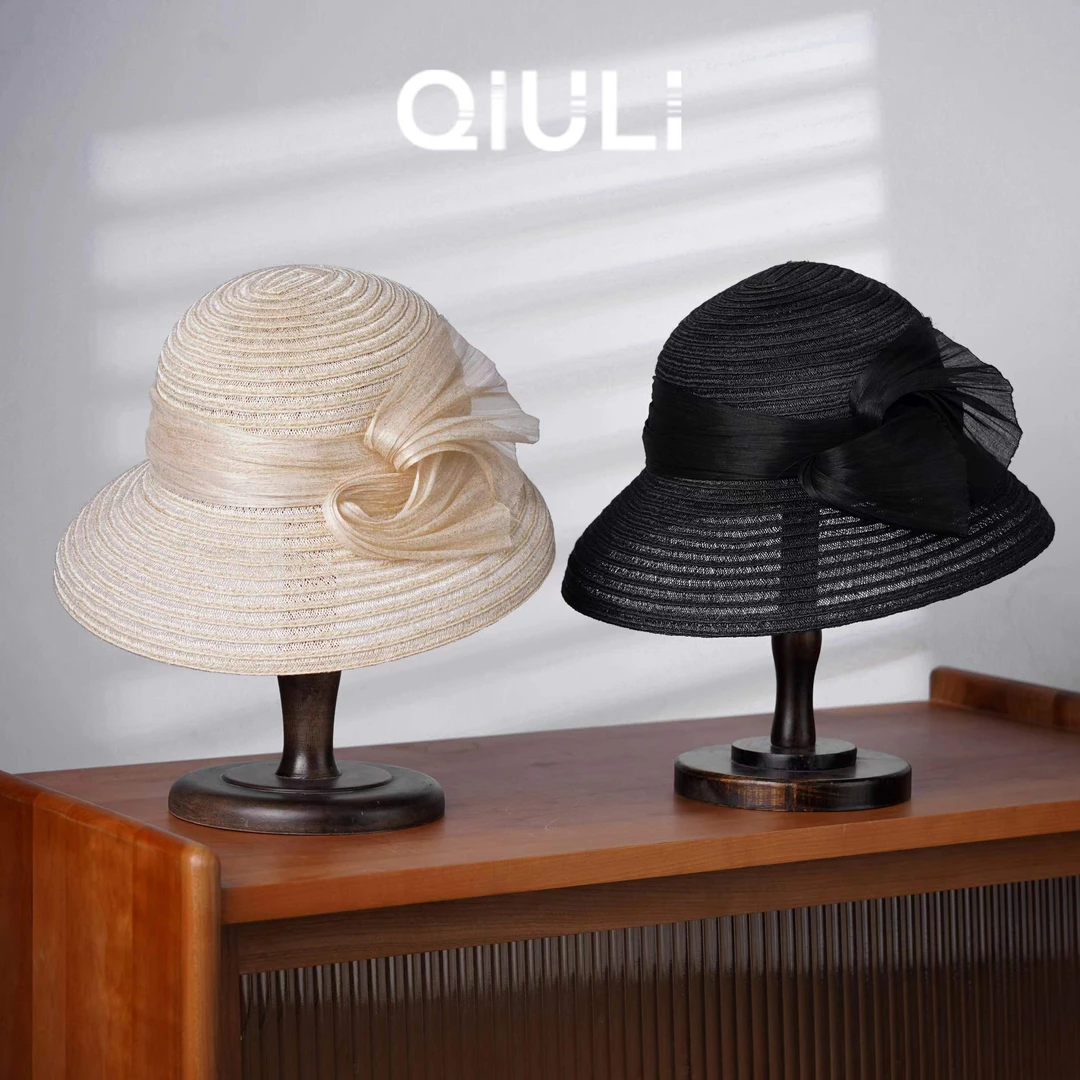 56-58cm真丝吗装饰赫本型显脸小遮阳草帽  雪雪1344