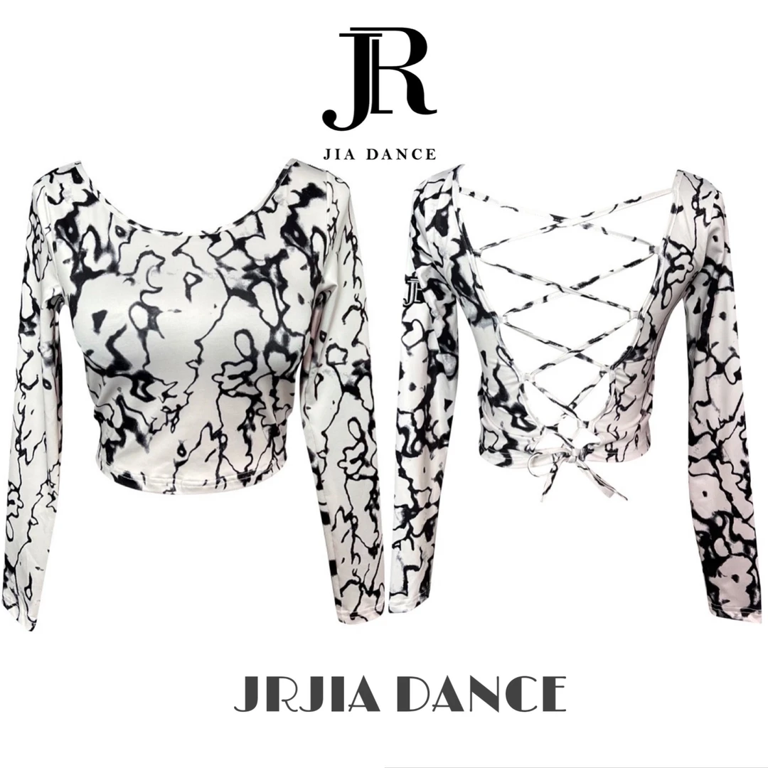 JIA.DANCE拉丁舞上衣女新款晕染花纹长袖后背交叉带R83