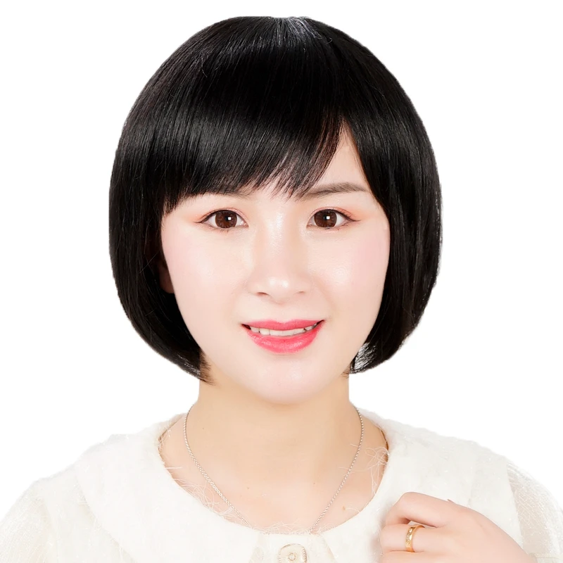 假发女短发2022年新款时尚真发全真人发妈妈光头黑色假头发全头套