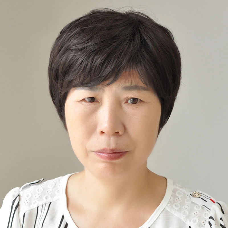 中老年假发真发50岁妈妈化疗光头黑色短发薄款全真人发丝假发头套
