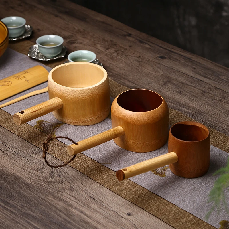 竹制大口径水勺日式手工厨房家用竹木水瓢带柄茶水勺子盛水舀子