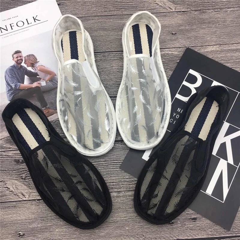 夏季新款潮流网鞋男士情侣透明低帮软底透气西山布鞋社会鞋懒人鞋