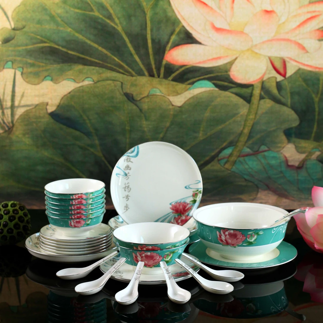 硅元陶瓷 餐具套装 碗盘家用碗碟套装国风中式釉中彩 礼品定制