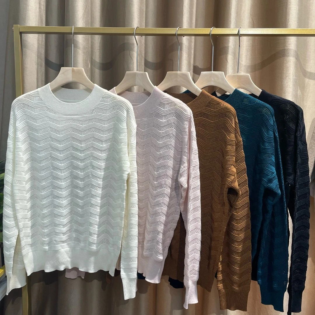 水波纹路！绵羊毛圆领精纺水波纹女士套衫女E603