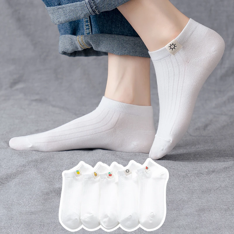袜子女春夏季小白袜薄款水果小熊短袜布标袜子短筒纯色透气不臭脚