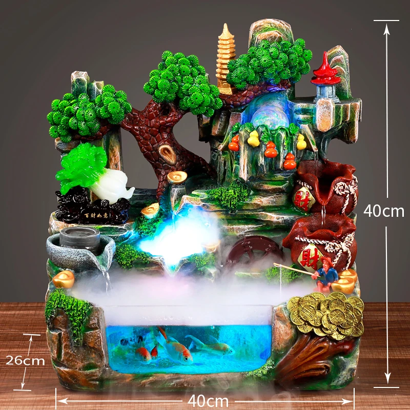 【加大号】鱼缸白菜假山流水生财手工摆件客厅玄关乔迁店铺开业送礼