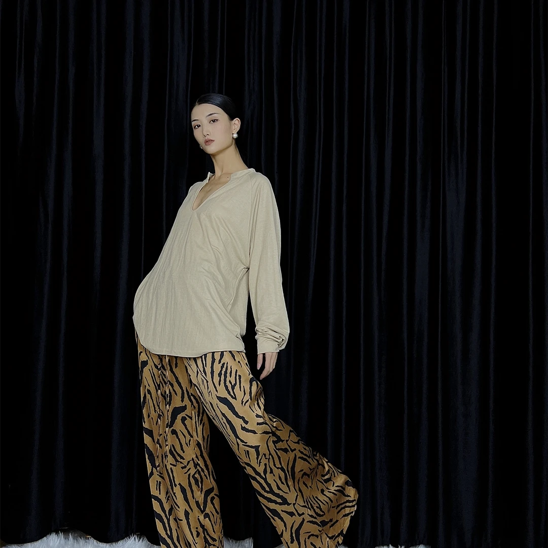 【舞月老师同款T恤】抒情水系舞蹈宽松深V领男女同款上衣休闲女装