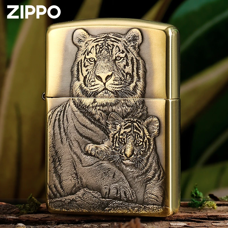 Zippo打火机DIY虎虎单面铜盔甲机立体金色防风男士个性DY9912SK