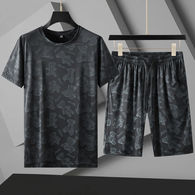 【小熊冰丝】大码男装冰丝休闲短袖t恤胖子加肥加大宽松透气上衣