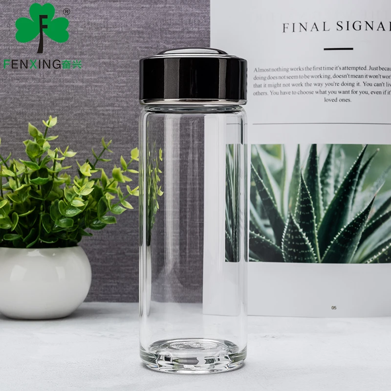 奋兴单层玻璃杯商务办公室家用水杯泡茶杯便携车载大容量喝水杯子