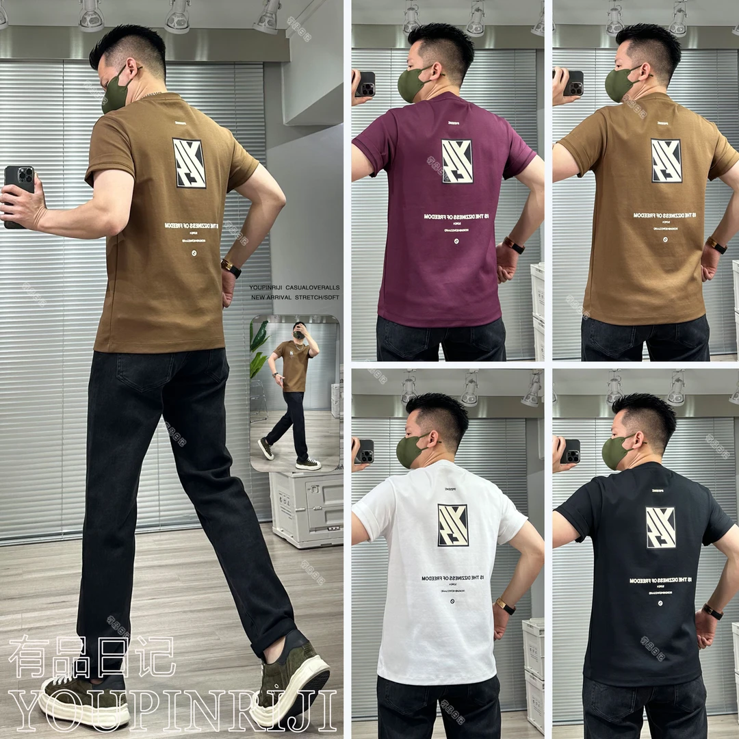 新款重磅潮牌短袖T恤美式印花字母男士圆领纯打底棉百搭夏季爆款