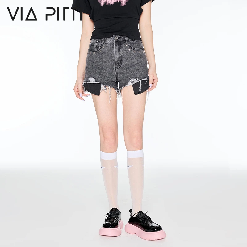 ViaPitti【官方专属】派对立体星星高腰牛仔短裤辣妹宽松V22SP141
