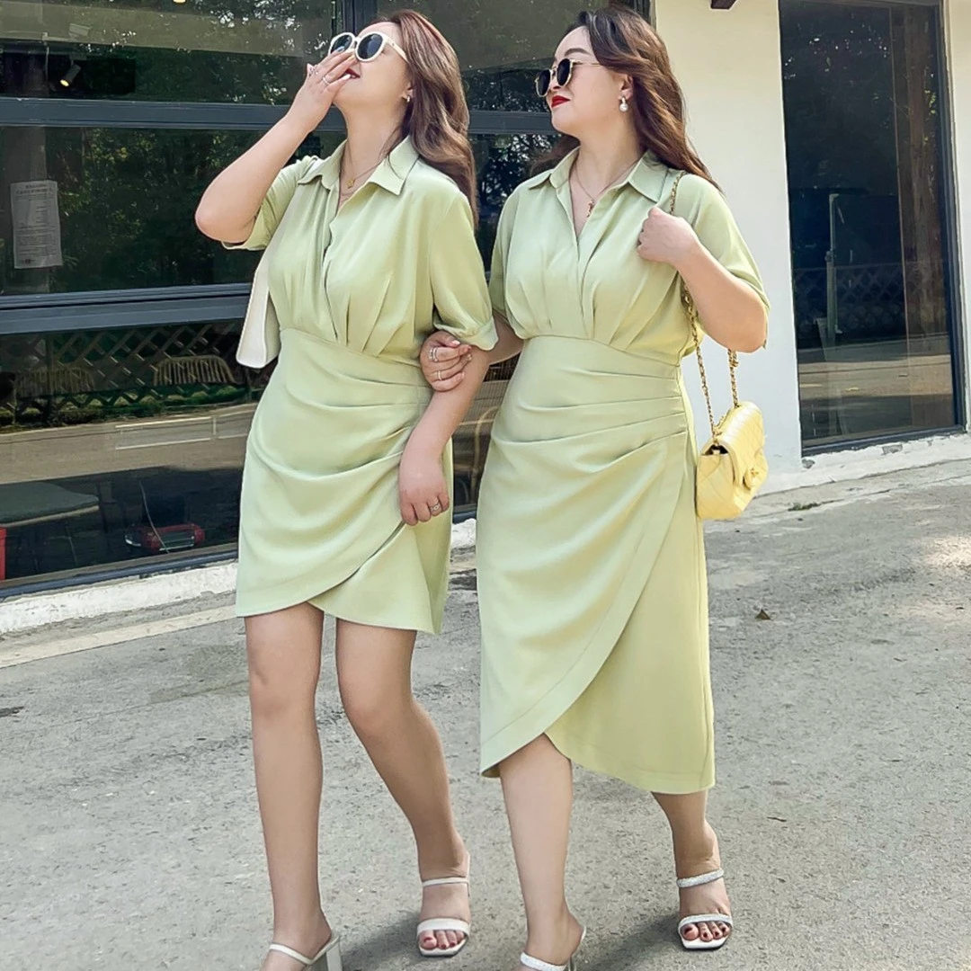 大码女装王炸连衣裙夏季显瘦遮肚子收腰法式裙子轻熟