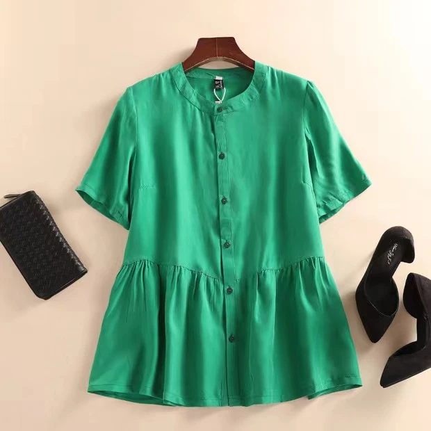 9187弥佳春夏新款铜氨丝衬衫休闲大码百搭上衣女