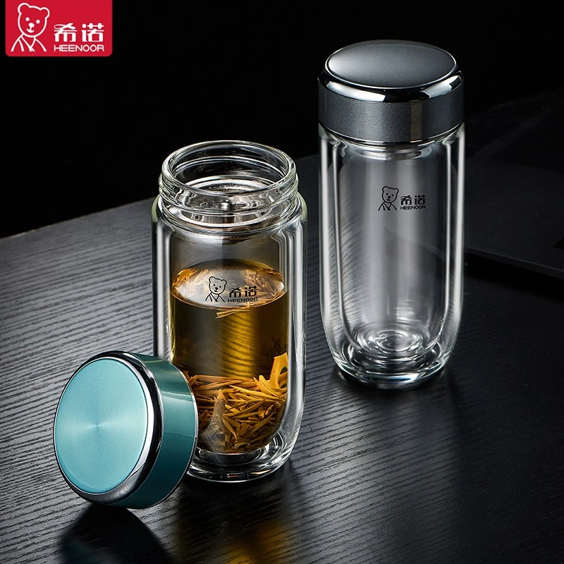 HEENOOR/希诺玻璃杯双层鹅蛋杯子高档便携大容量男士透明玻璃水杯