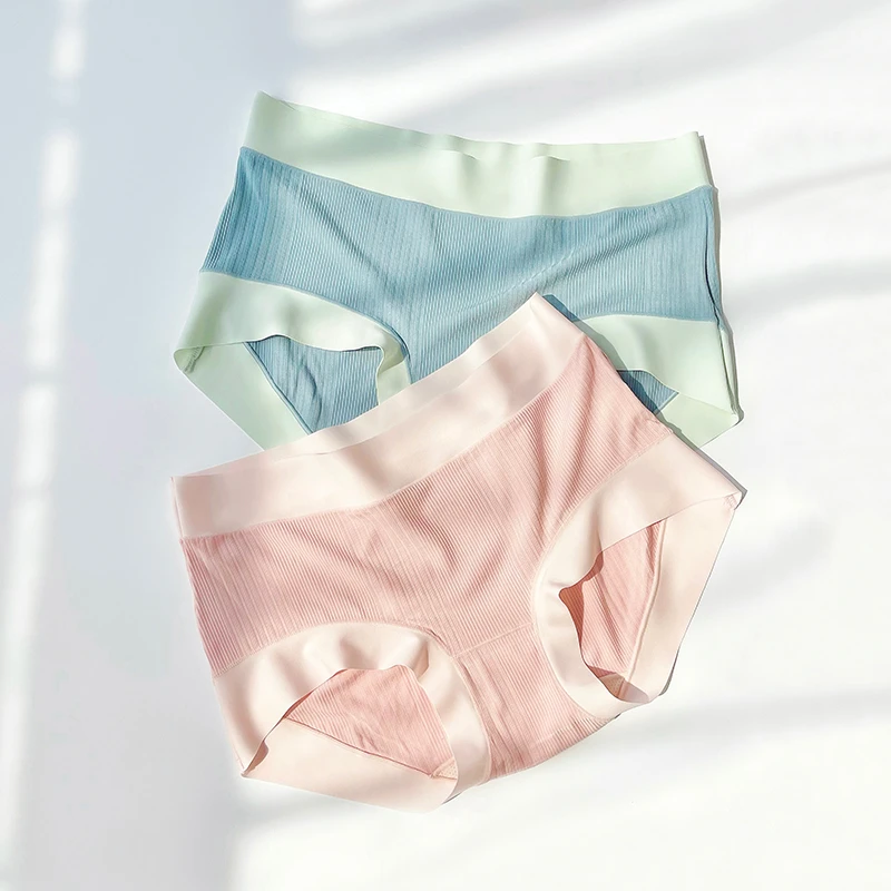 桑叹细腻舒适纯色大码无痕内裤女士中腰简约三角裤