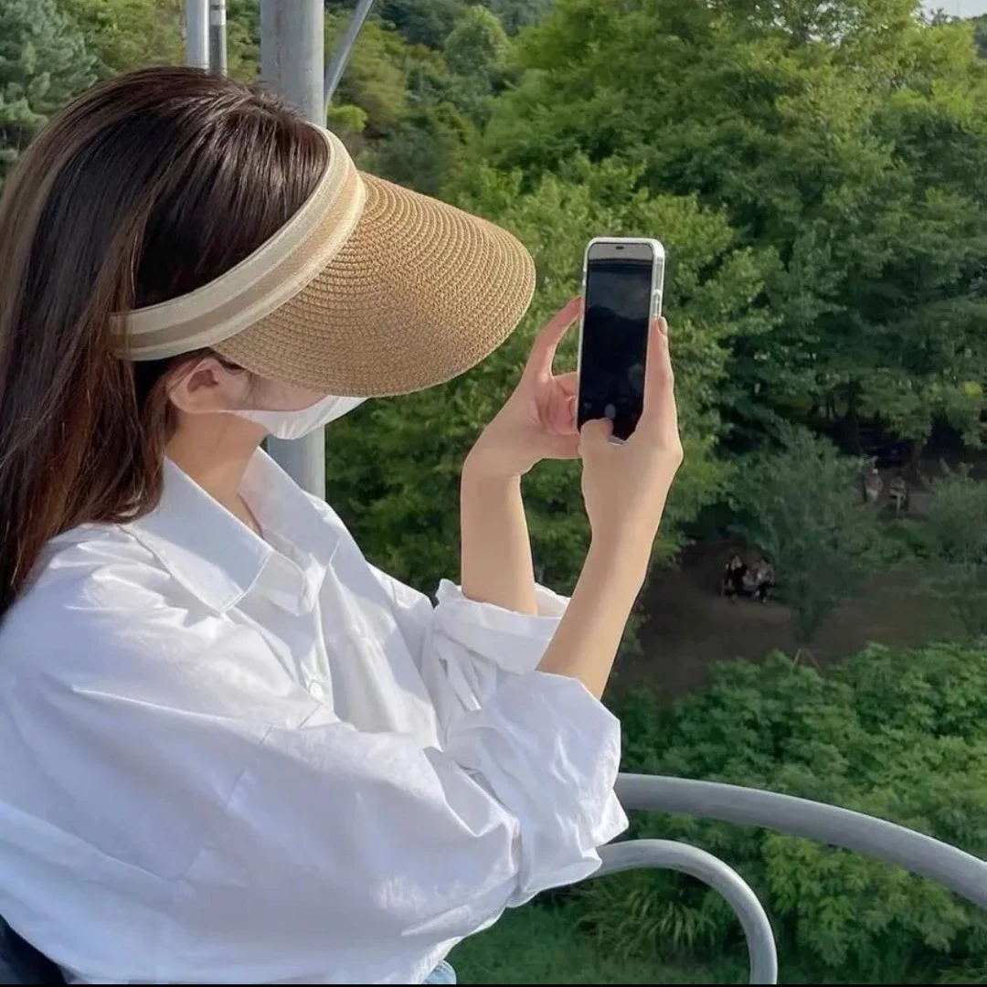 韩版草编空顶鸭舌帽子女夏天户外出游防晒遮阳帽太阳沙滩休闲百搭
