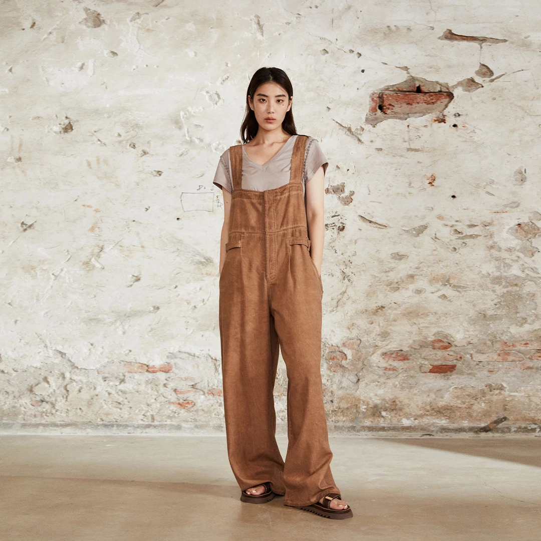 晶咕黑标早秋宽松直筒背带裤女夏款显瘦时尚拖地阔腿牛仔裤