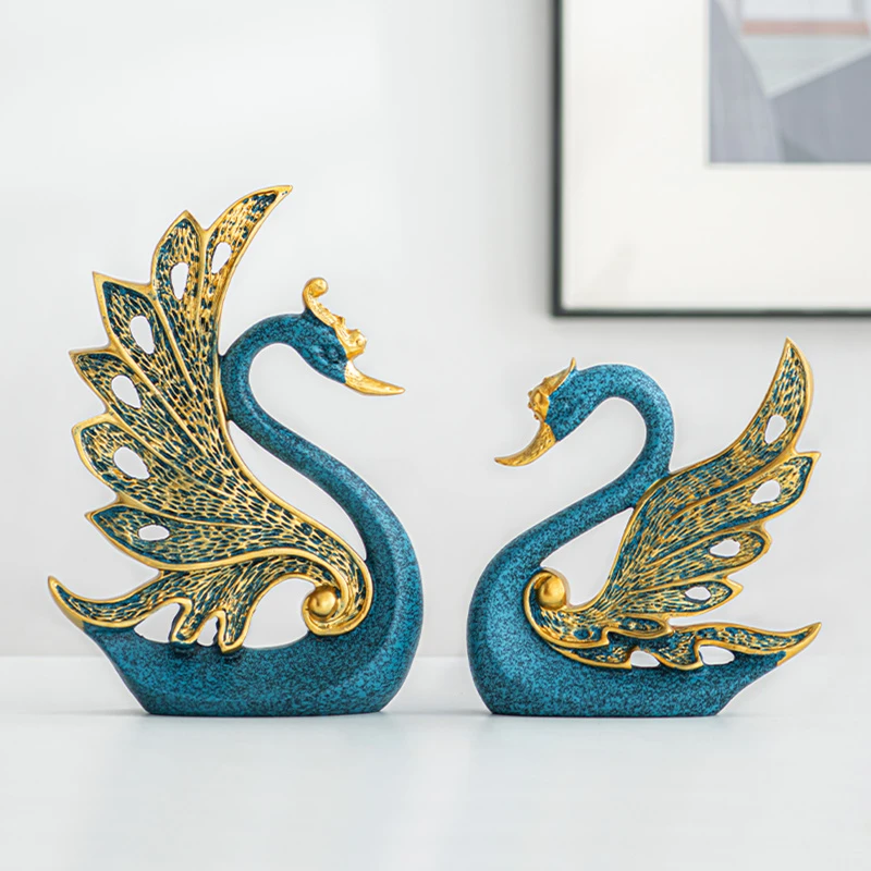 抽象装饰品味惬意树脂情侣天鹅北欧家居客厅卧室乔迁新居新婚摆件