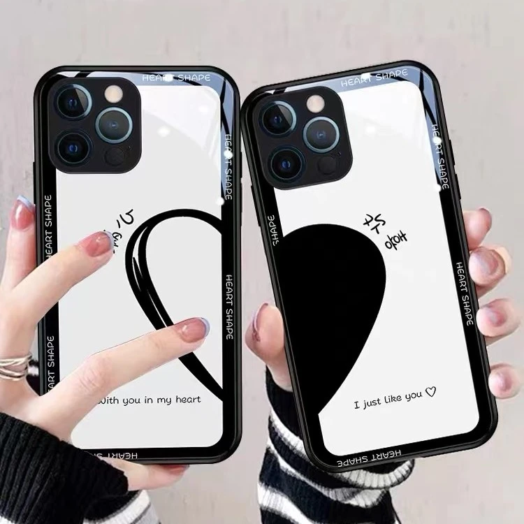 苹果/华为/vivo/oppo/小米  满心欢喜情侣文字简约玻璃壳小众创意