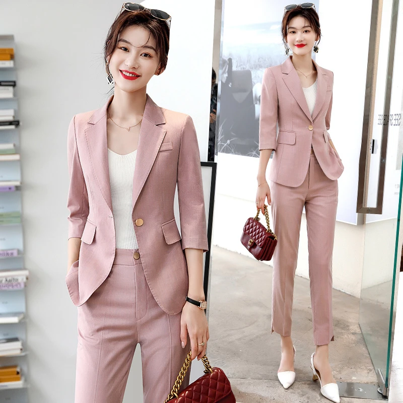高端西装套装女小个子夏季薄款职业装气质女神范时尚休闲中袖西服