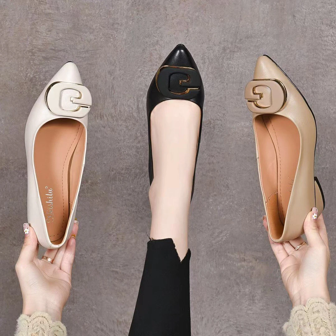 洋气时尚百搭低跟G字扣小单鞋卓