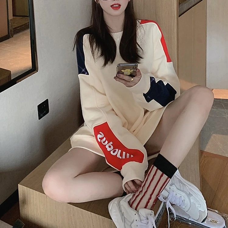 杏色薄款2025年中长款ins潮时尚流行韩版网红款设计感小众卫衣女