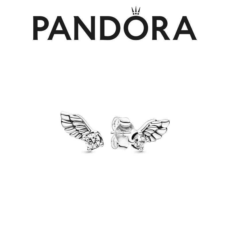 PANDORA/潘多拉银色耳饰气质个性璀璨天使之翼耳钉