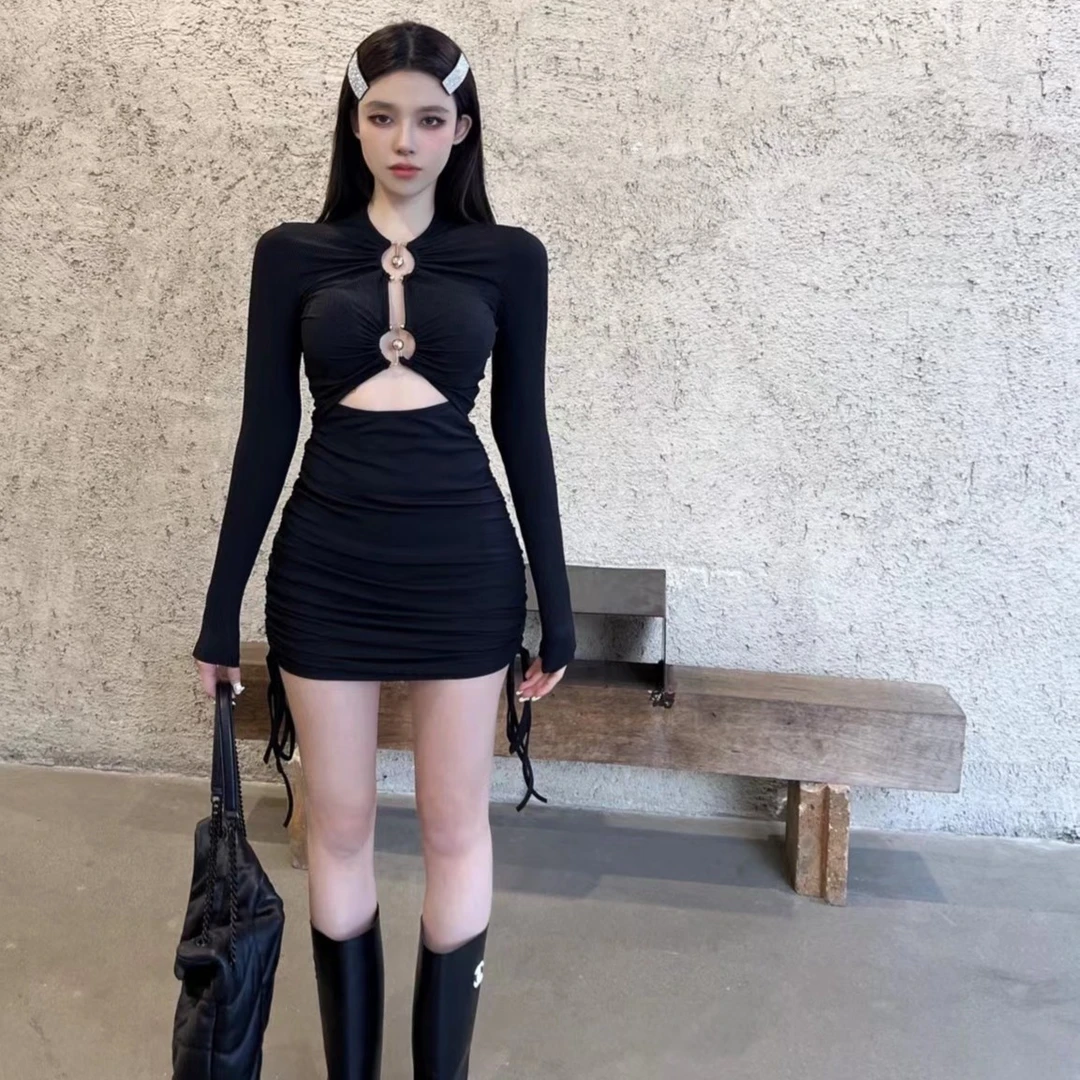 【Sweet 甜辣酱】镂空修身设计抽褶高腰性感辣妹紧身包臀连衣裙