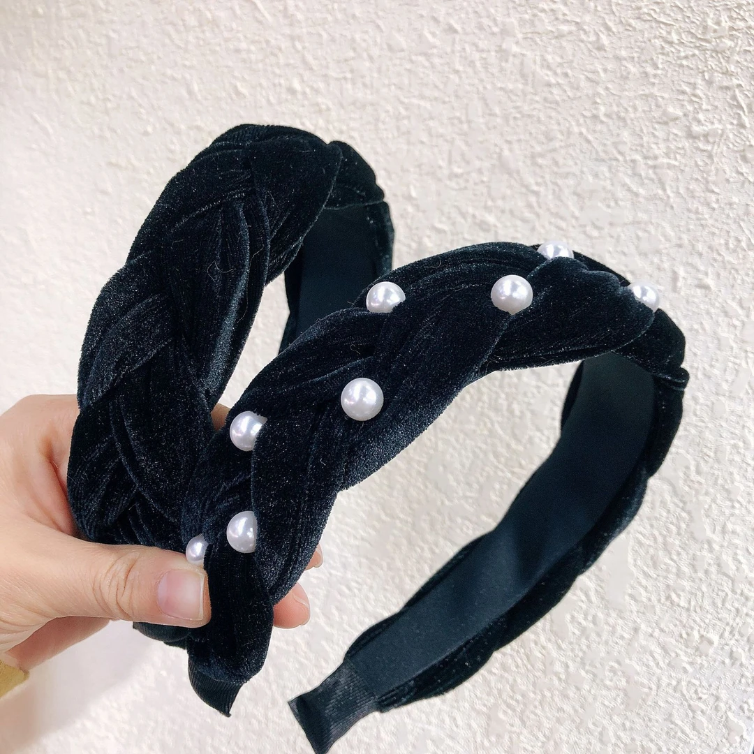 布艺发饰 花柚 千惠同款麻花辫丝绒珍珠发箍辫子头箍气质高雅发饰