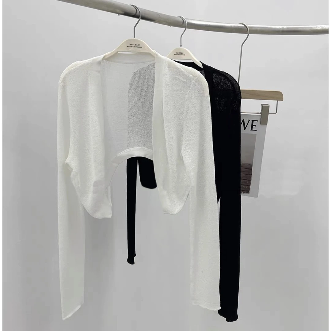白色冰丝开衫针织外套薄款小坎肩女披肩夏季配吊带裙外搭防晒罩衫
