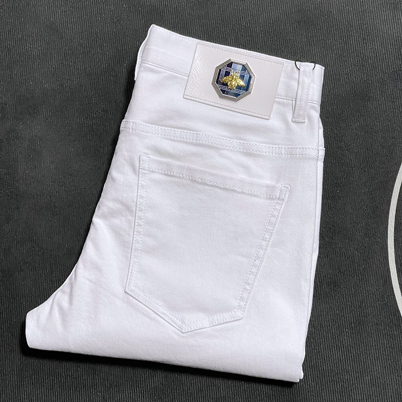 2025夏季薄款男士简约纯白色潮流牛仔裤高端定织韩版修身小脚长裤