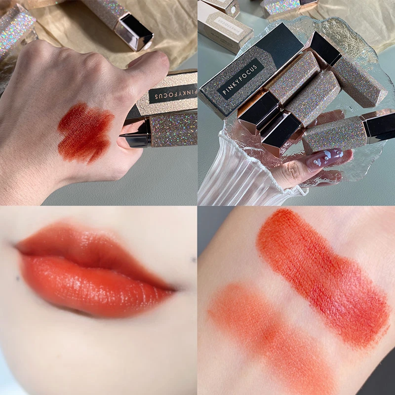 PinkyFocus晶钻星闪魅影口红雾面感哑光小仙女丝绒唇泥不易掉色
