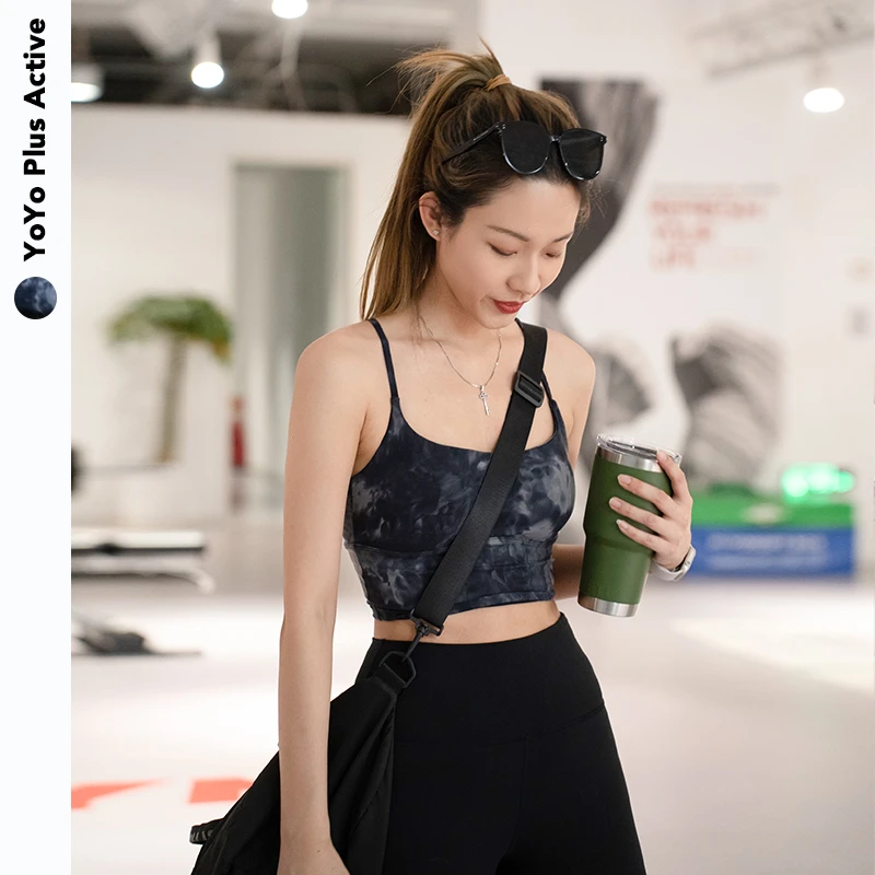 YOYO ACTIVE扎染交叉肩带瑜伽服女紧身美背健身无袖运动背心百搭