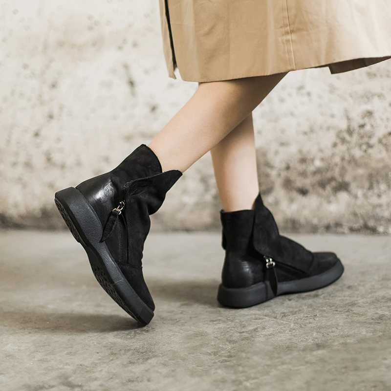 玛菲玛图009-25SW秋冬头层牛皮短靴子英伦风短靴女褶皱倒靴女