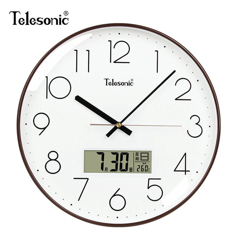 TELESONIC/天王星北欧静音挂钟万年历客厅石英钟简约日历时钟挂表