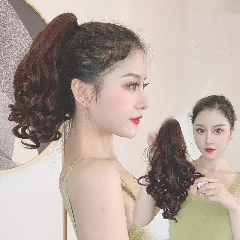 百魅丝真发马尾女抓夹式绑带大波浪梨花卷高马尾把辫子自然逼真