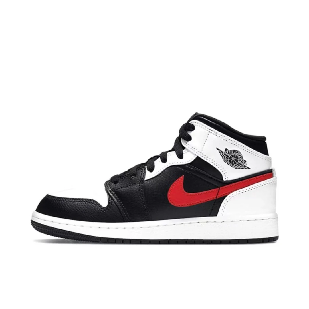 Nike Air Jordan 1 Mid 黑白熊猫 红钩 男女同款 554724-075