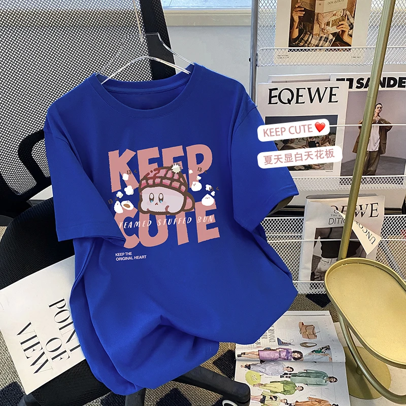 【包子卡比】夏季新款圆领印花宽松休闲正肩大码女装短袖T恤百搭