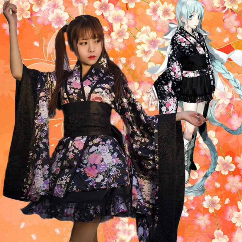 Cospaly服装女 洛丽塔洋装 重樱和服 极乐净土cos黑色樱花和服裙