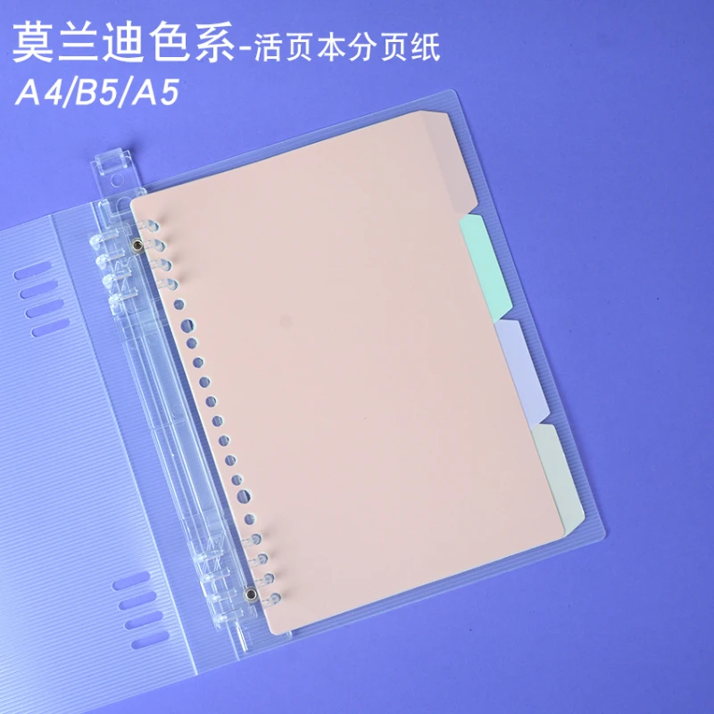 莫兰迪活页本塑料分页纸A4-30孔分页纸4张B5-26孔浅色A5-20孔索引