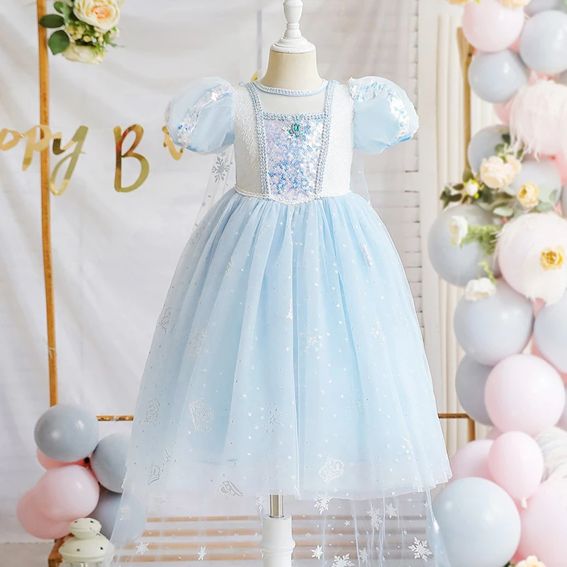 高定款爱莎公主裙子女童冰雪奇缘艾沙高端网纱连衣裙宝宝生日礼服