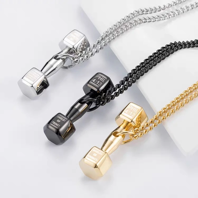 sup潮客 时尚简约男女情侣哑铃钛钢小吊坠项链