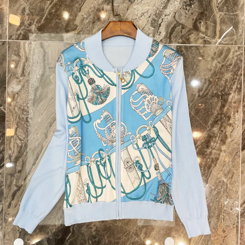 BELISH/碧丽偲22013重磅桑蚕丝24姆米棒球服开衫长袖卫衣休闲