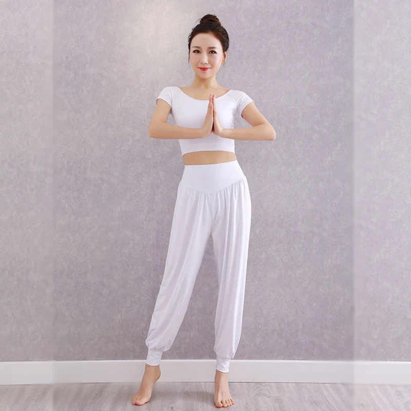 裸感轻薄莫代尔舞韵瑜伽服两件套健身运动套装短袖舞蹈服大码宽松